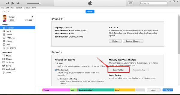 Sauvegarder l'iPhone via iTunes
