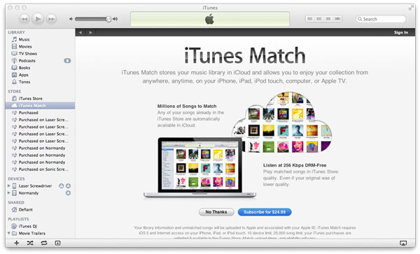 iTunes til iCloud via iTunes Match