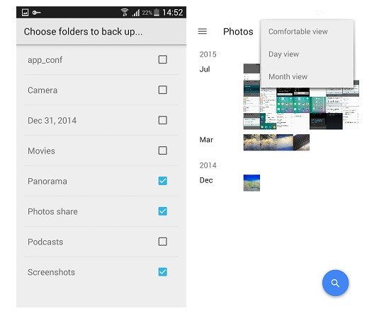 Select Android photos to back up with