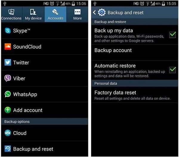 Backup di app Samsung Galaxy S4 su Google