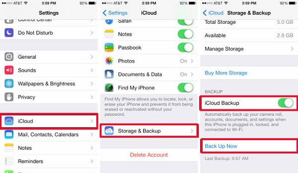 Резервное копирование через iCloud