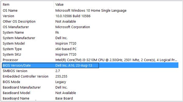 Nom de répertoire non valide du BIOS