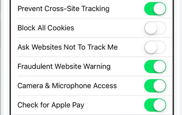 すべてのクッキーをブロックするiPhone iPad