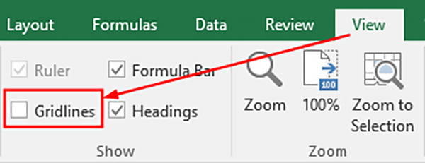 Cancel Gridlines in Excel