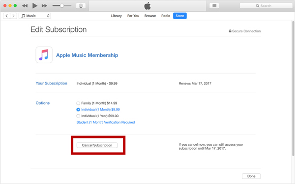 Annuler l'abonnement sur iTunes