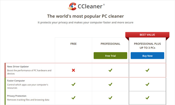 CCleaner Free Pro and professional plus
