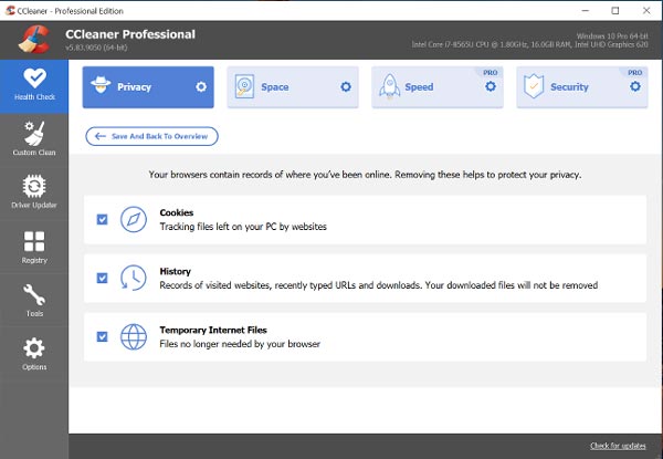 Snímek obrazovky CCleaner