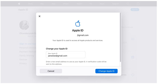 Vaihda Apple ID Web