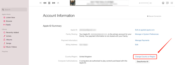 Change Country Region on Mac in Apple Music