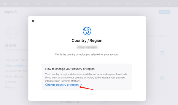 Változtassa meg Apple ID országát vagy régióját online