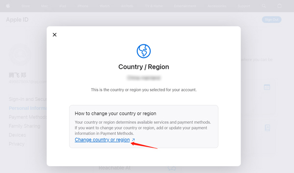 Cambie su país o región de ID de Apple en línea