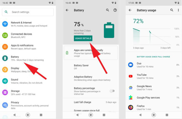 Vérifier l'utilisation de la batterie de l'application