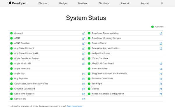 Verifique o servidor Apple