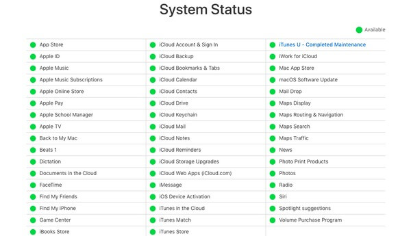 Kontrollera Appleservrarna