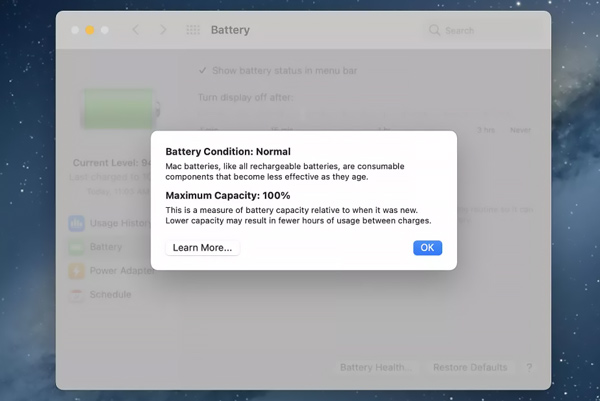 Проверьте состояние батареи и максимальную емкость на Mac