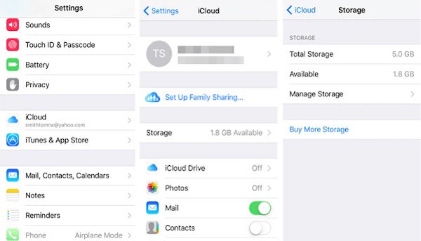 Verifique o armazenamento do iCloud