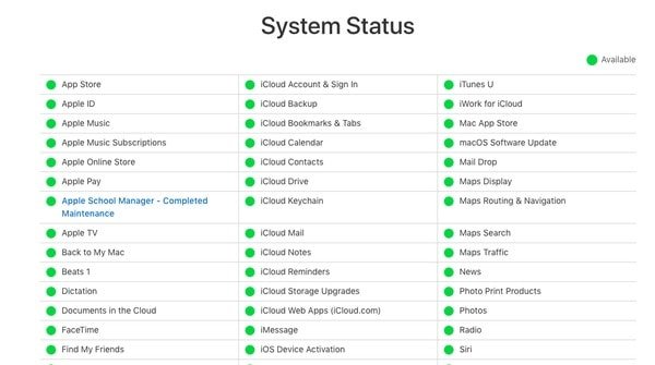 Vérifier si les serveurs Apple sont en panne