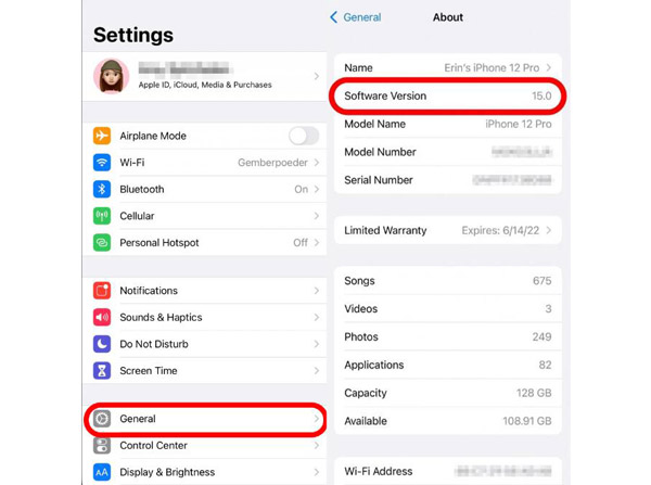 Vérifiez la version iOS