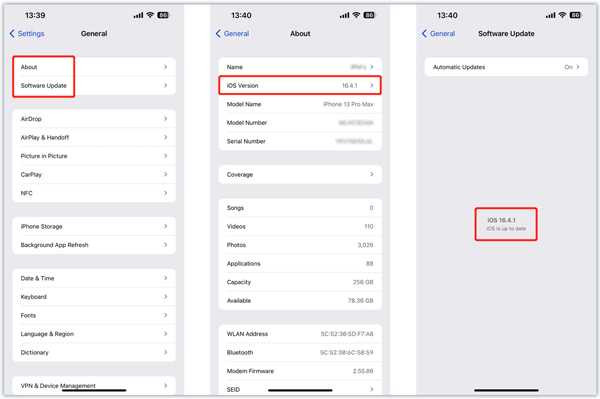 Ellenőrizze az iPhone iOS verziófrissítési rendszerét