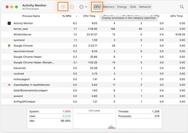 Check Mac CPU in Activity Monitor