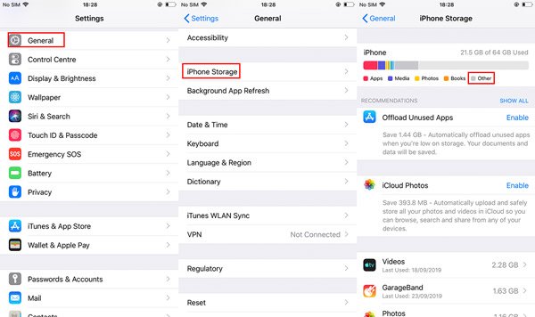 Отметьте Другое в iPhone Storage