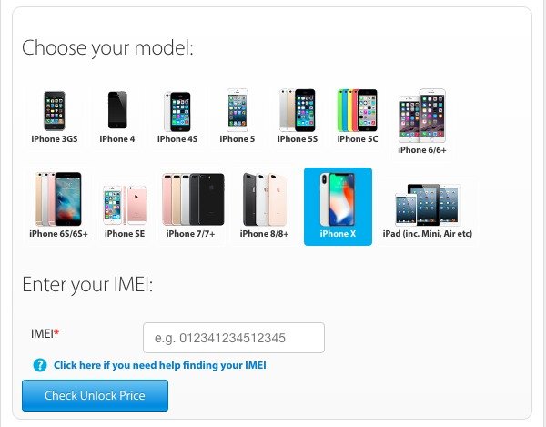 iOS-model en voer IMEI in