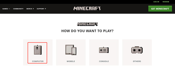 コンピュータ用の Minecraft を選択する