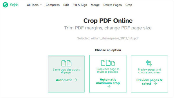 Choisissez l'option de recadrage PDF