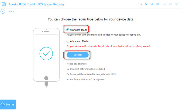 Standardmodus zur Reparatur des iPad