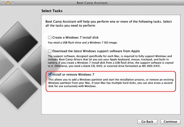 Choisit de supprimer la partition Windows du Mac
