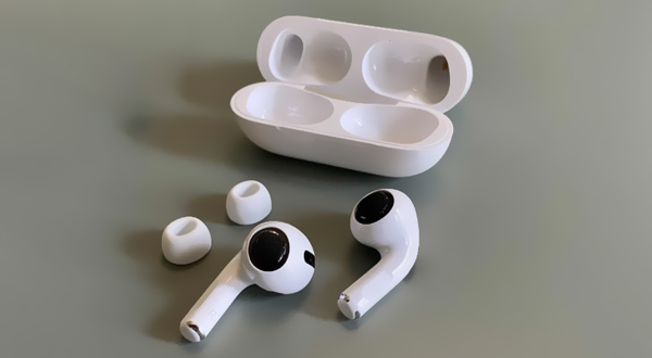 Airpods limpos e caixa de carregamento