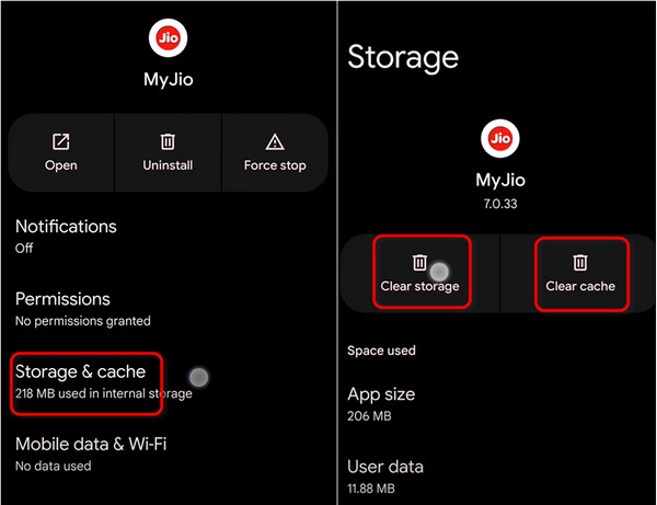 Nettoyer le stockage pour l'application cible