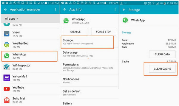 Pulisci la cache di WhatsApp