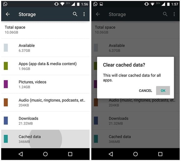 Löschen Sie alle zwischengespeicherten Daten auf Android