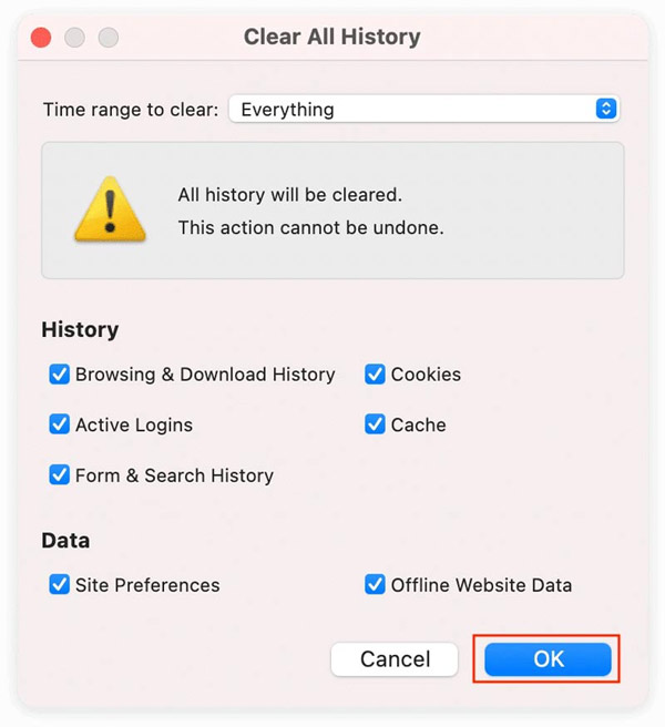 A Mac Firefox összes előzményének törlése