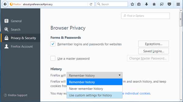 Firefoxの閲覧をクリア