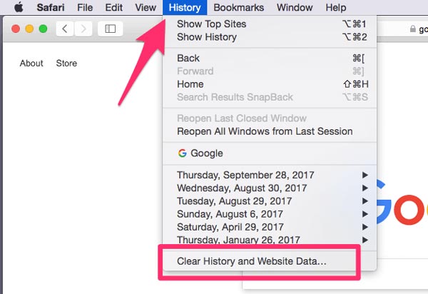 Clear History and Data