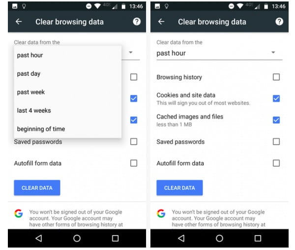 clear chrome history on android phone
