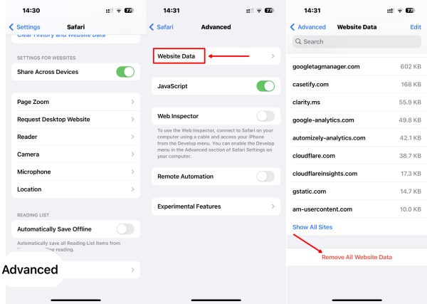 Cookie-k és webhelyadatok törlése az iPhone Safari alkalmazásban