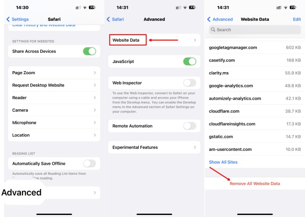 Effacer les cookies et les données de site Web sur iPhone Safari