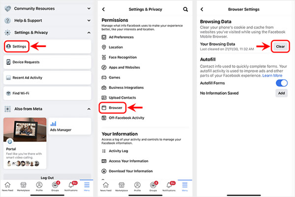 Effacer Facebook sur le cache sur iPhone dans l'application