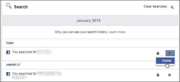 Facebookの検索履歴を消去する
