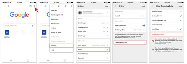 Очистить историю Google iPhone