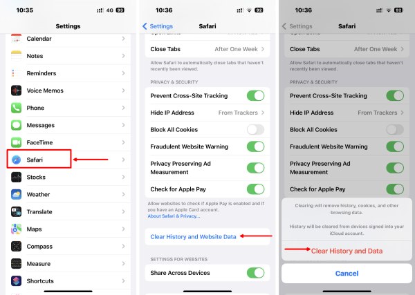 Borrar historial y datos del sitio web en iPhone Safari