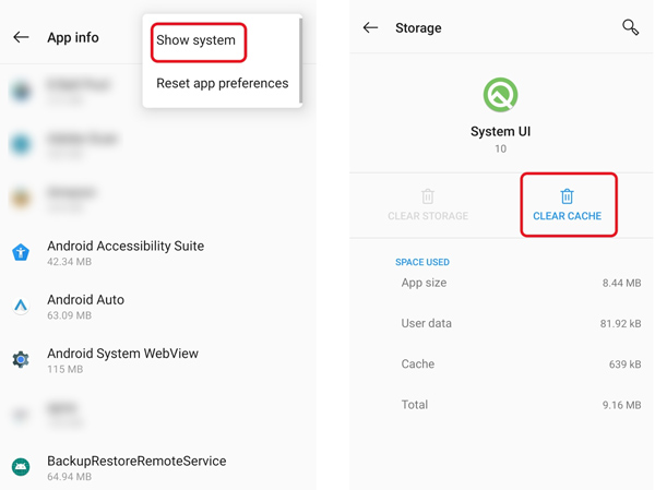 Effacer le cache de l'interface utilisateur système sur Android