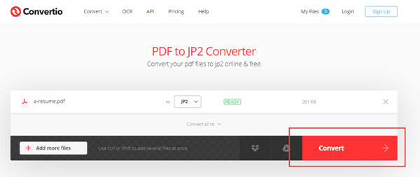 Klicken Sie hier, um die Konvertierung von PDF in J2K zu starten