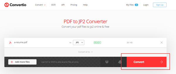 Haga clic para iniciar la conversión de PDF a J2K