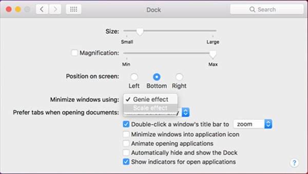 Fechar os efeitos do dock de mac