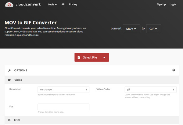 Convertisseur CloudConvert MOV en GIF