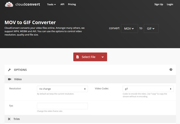 Convertidor de MOV a GIF de CloudConvert